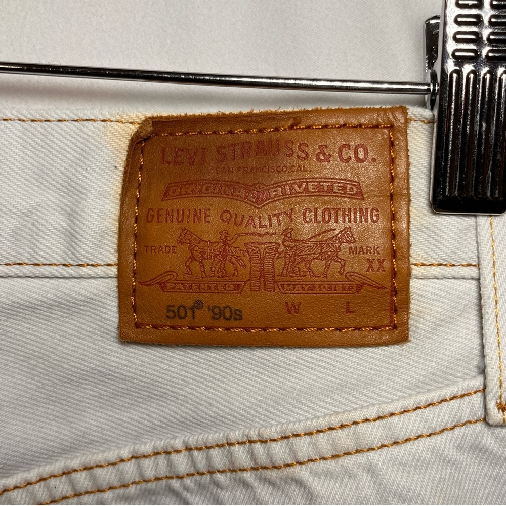 Levi’s Premium 501 White Wash Jeans 25x30 Straight Leg Big E Vintage 90s Denim - Picture 8 of 13